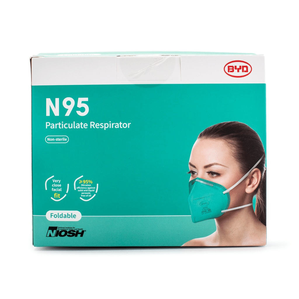 Máscaras Respiratórias N95 BYD Care 20pcs Embaladas Individualmente Aprovação NIOSH 1 box