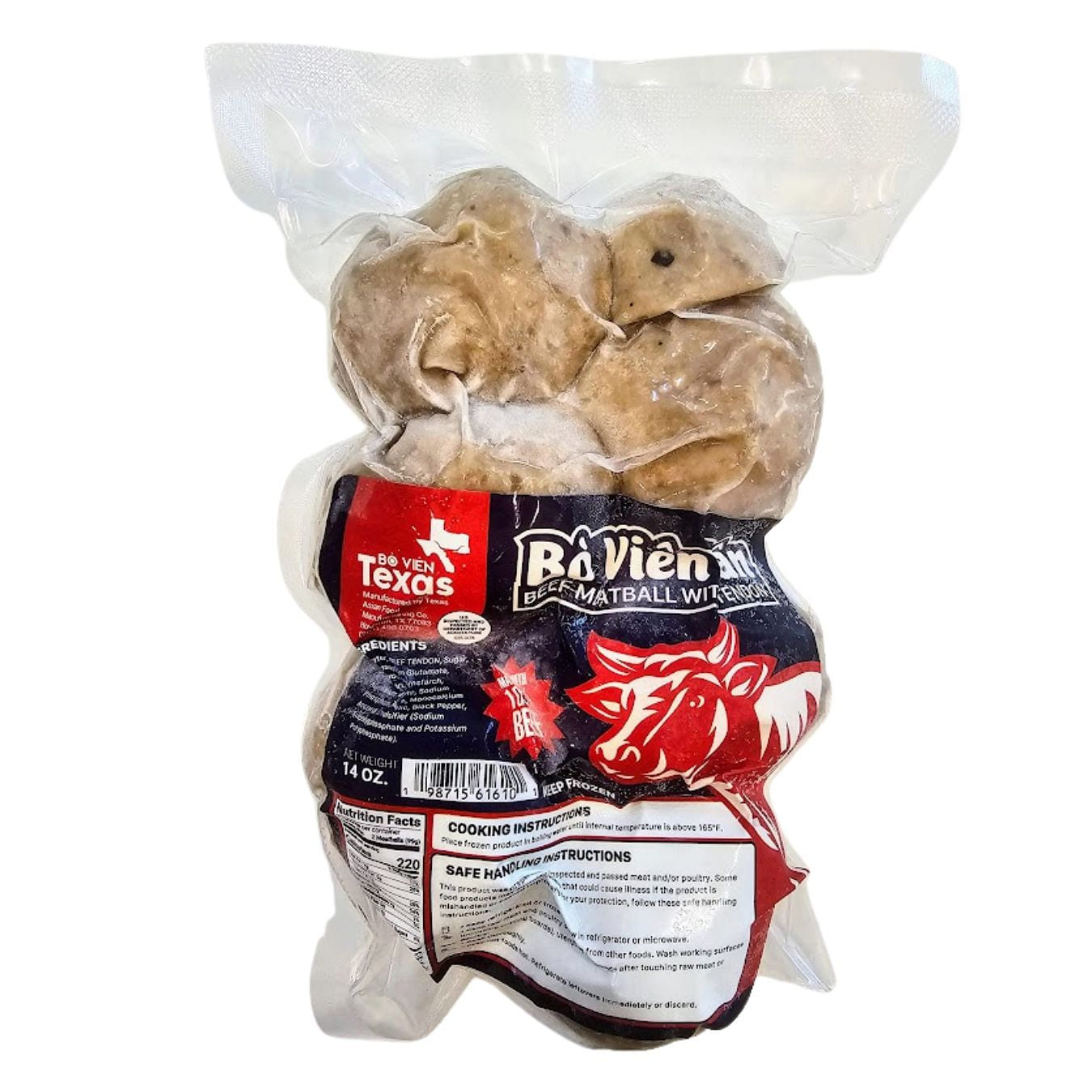 Bo Vien Texas Beef MeatBall with Tendon, Frozen 14 oz