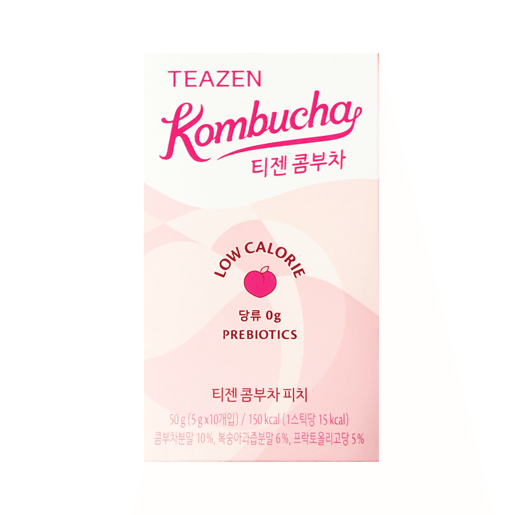 Teazen Kombucha Tea, Zero Sugar, Sparkling Fermented Powdered Mix Beverage 10 Sticks, 1.76oz (Peach) 0.17 oz*10 pack*12 case