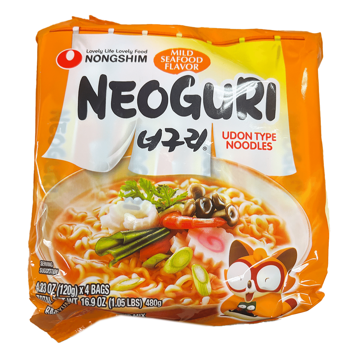 Fideos tipo udon Nongshim Neoguri de sabor suave a mariscos 120 gramo(s)*4 paquetes