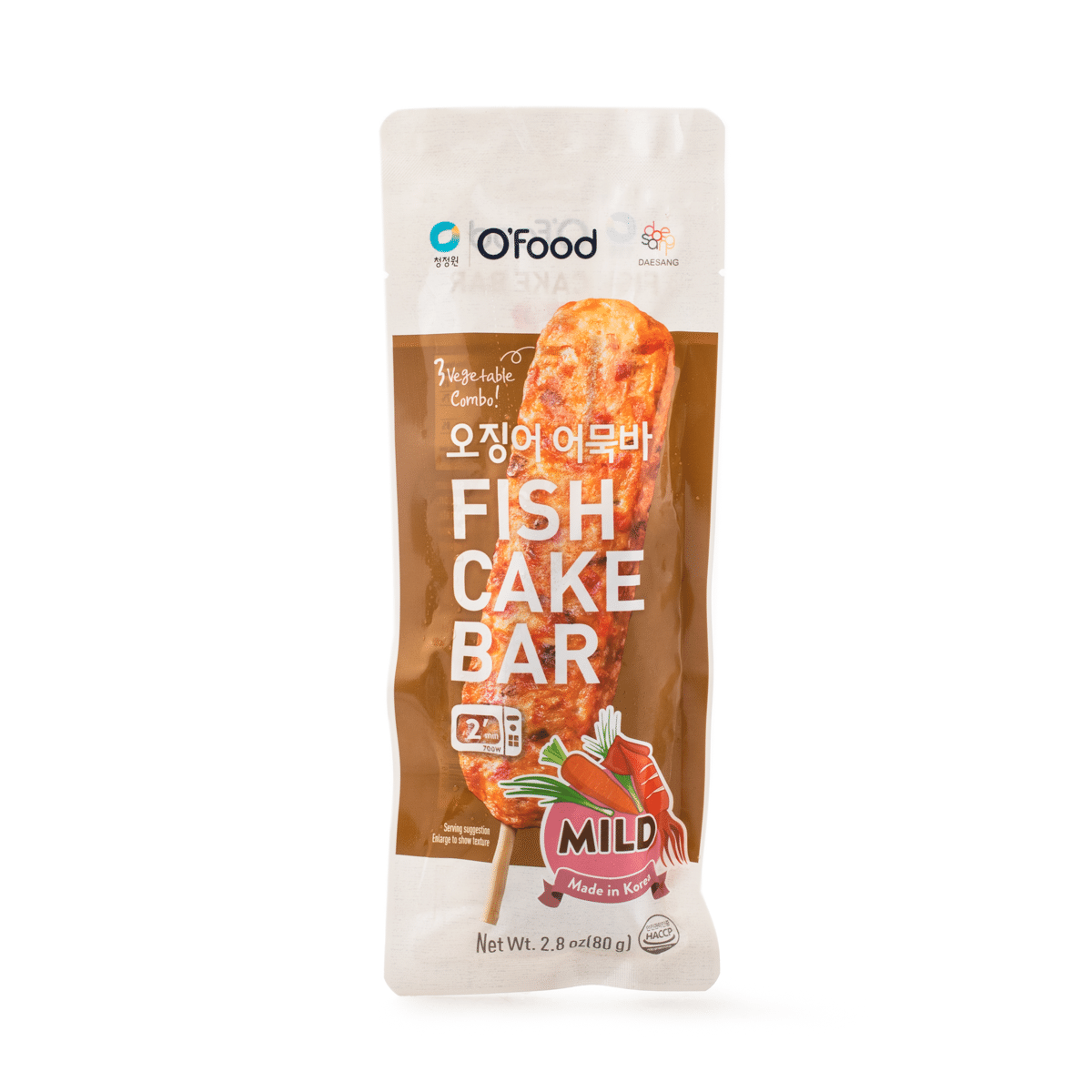O'food เค้กปลาแท่งพร้อมปลาหมึก รสเผ็ด แช่แข็ง 2.8 oz