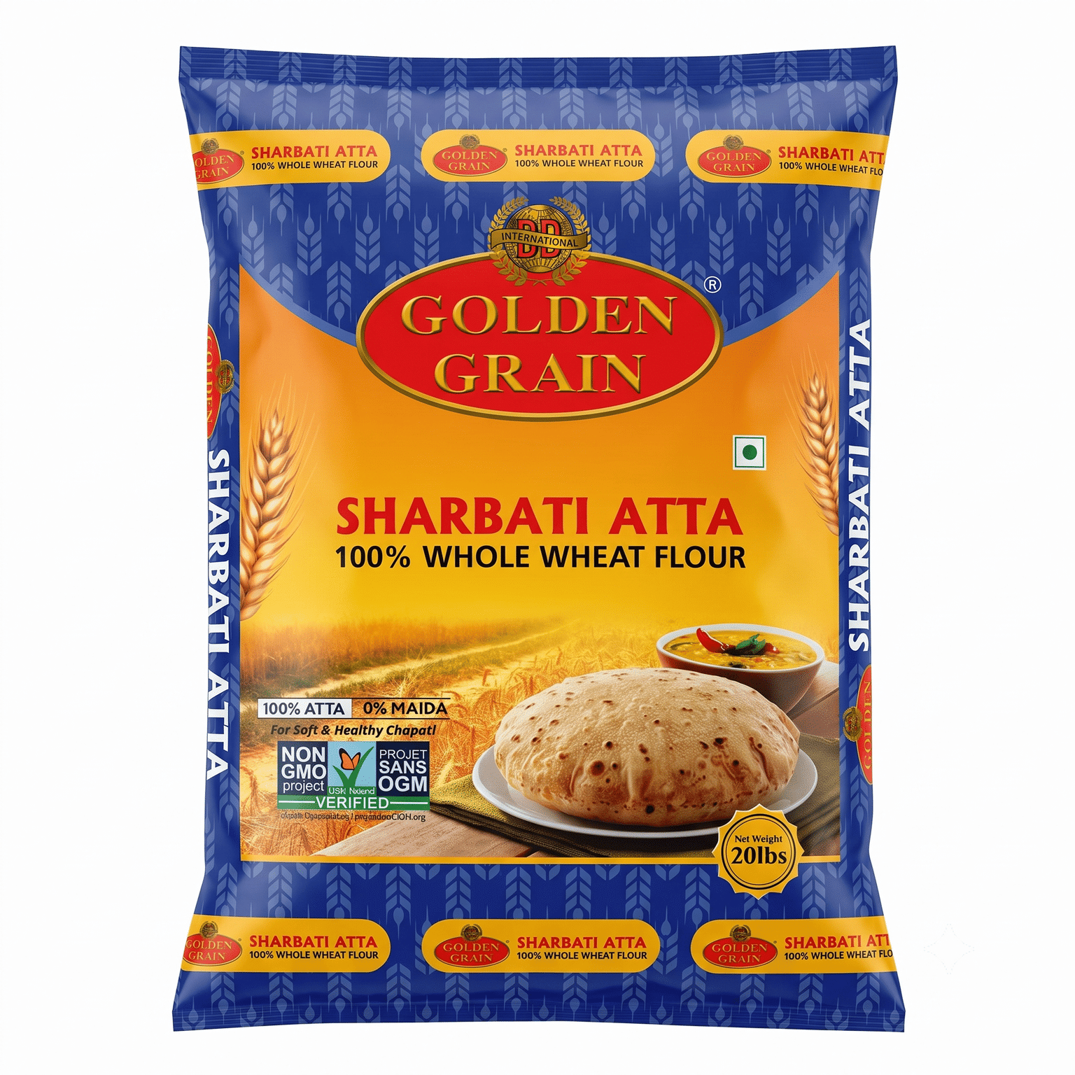 Bột mì nguyên cám Sharbati Golden Grain 20 lb