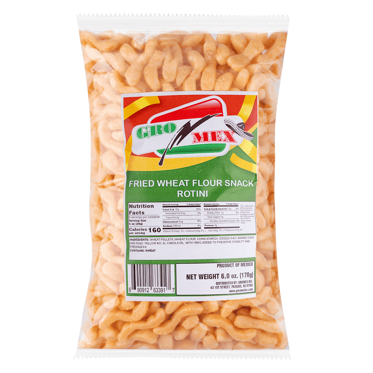GroMex Fried Wheat Flour Snack Plain Rotini 6 oz