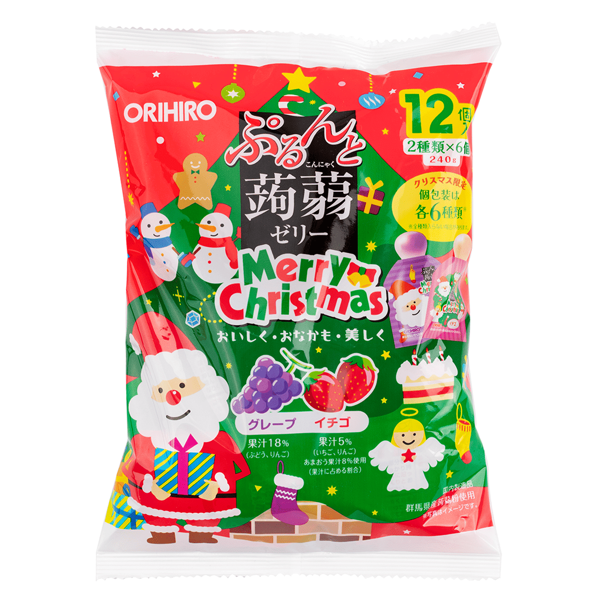 Orihiro คริสต์มาสลิมิเต็ดเอดิชั่น เยลลี่บุก รสองุ่น สตรอว์เบอร์รี่ 240 กรัม (20 กรัม x 12 ชิ้น) 240 กรัม