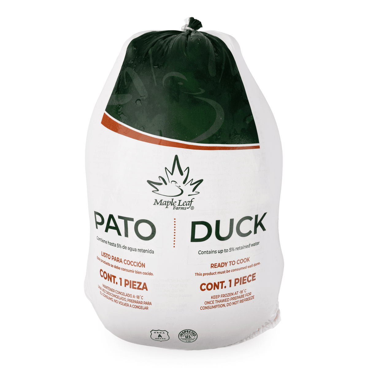 Maple Leaf Farms Frozen Whole Duck (Head & Feet Off), Large Size 4.5-5.5 lb