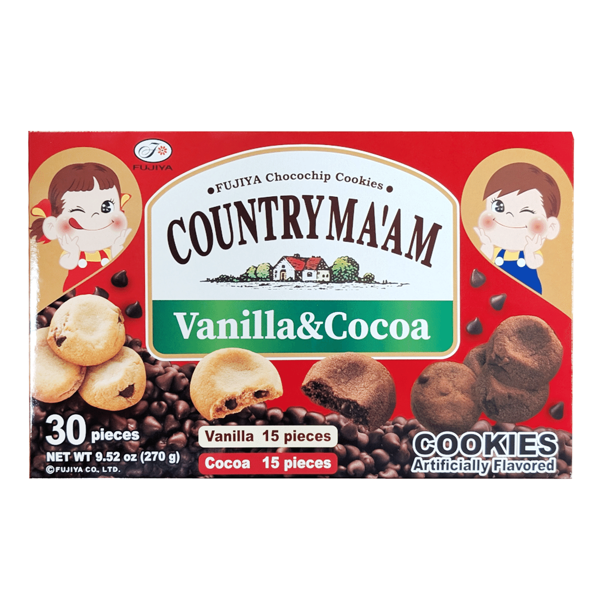 Fujiya Country Ma'am Cookie Vanilla and Cocoa Flavor Family Size 9.52 oz