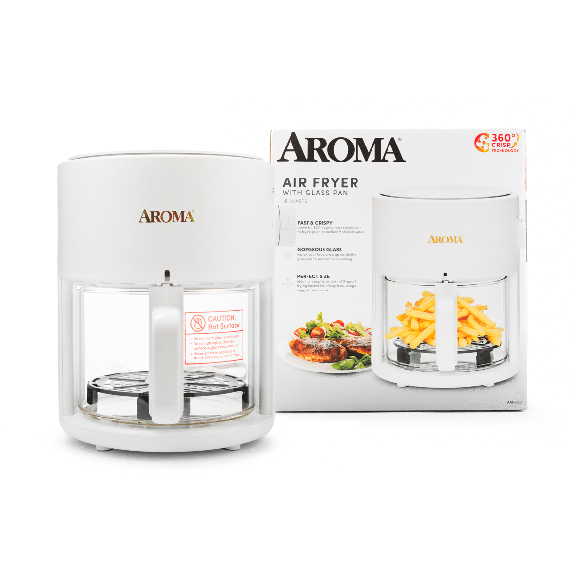 Freidora de Aire y Horno de Convección de Encimera de Vidrio AROMA con Tecnología 360Crispy™ (3 Cuartos) AAF-360 1 count