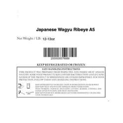 Japanese A5 Wagyu Beef Ribeye Steak 12 oz