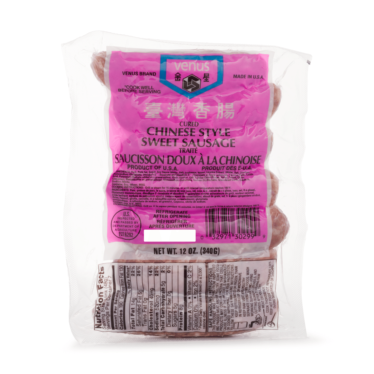 Venus Chinese Style Sweet Sausage, Frozen 12 oz