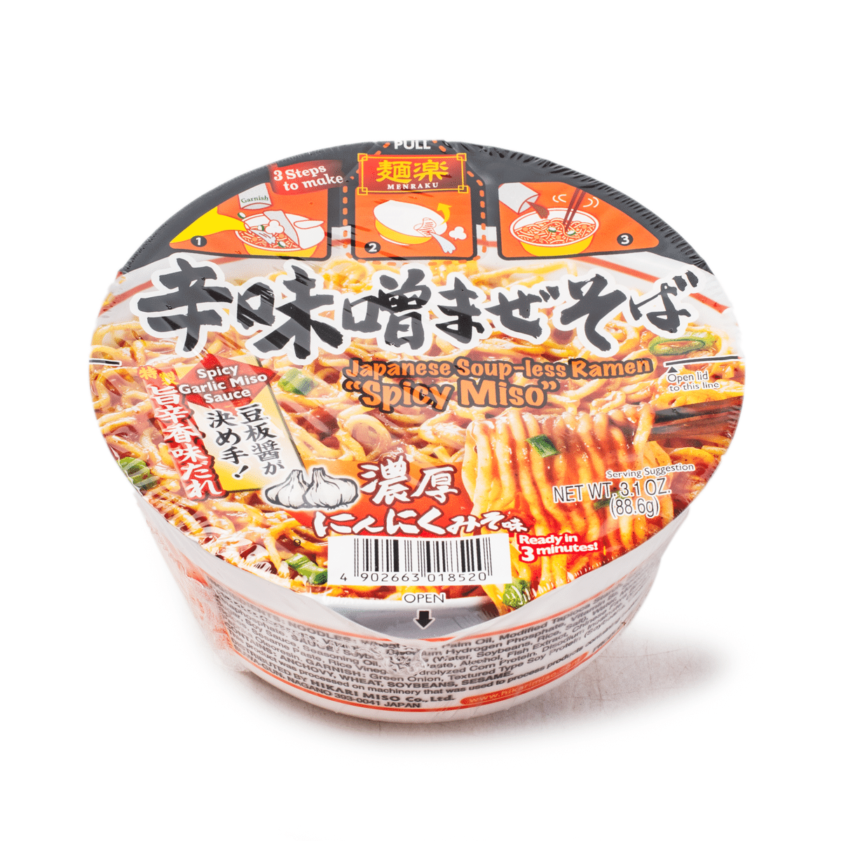Hikari Menraku Mazesoba Spicy Garlic Miso Ramen 3.1 oz*12 pack