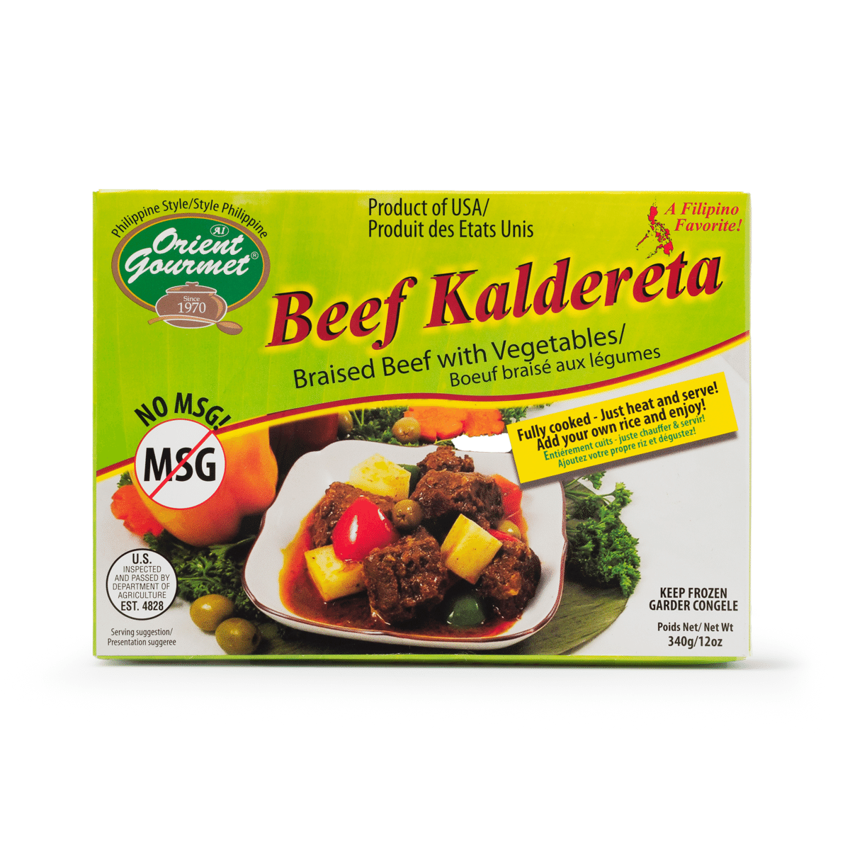 Orient Gourmet Beef Kaldereta (Braised Beef with Vegetables), Cooked & Frozen 398 g