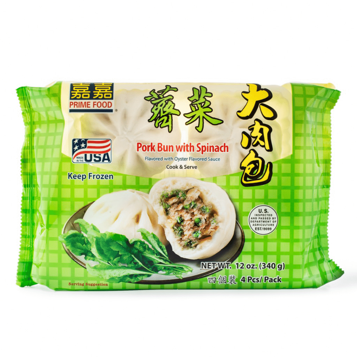 Prime Food 냉동 시금치 굴소스 돼지고기 만두 4개입 340 그램