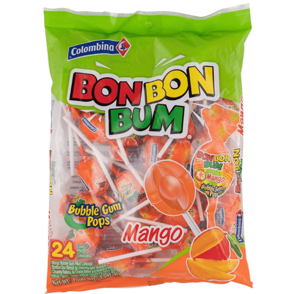 Colombina Bon Bon Bum Chupetas Rellenas de Chicle Sabor a Mango 14.4 onza(s)