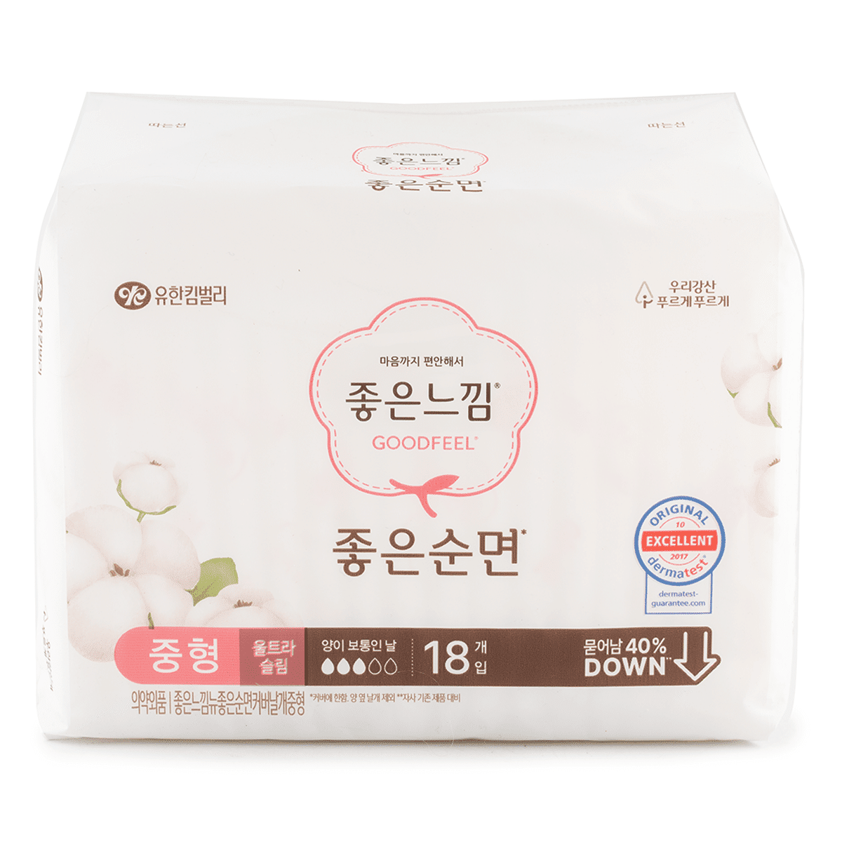 좋은느낌 순면 생리대 울트라 슬림 중형 18매 1 개