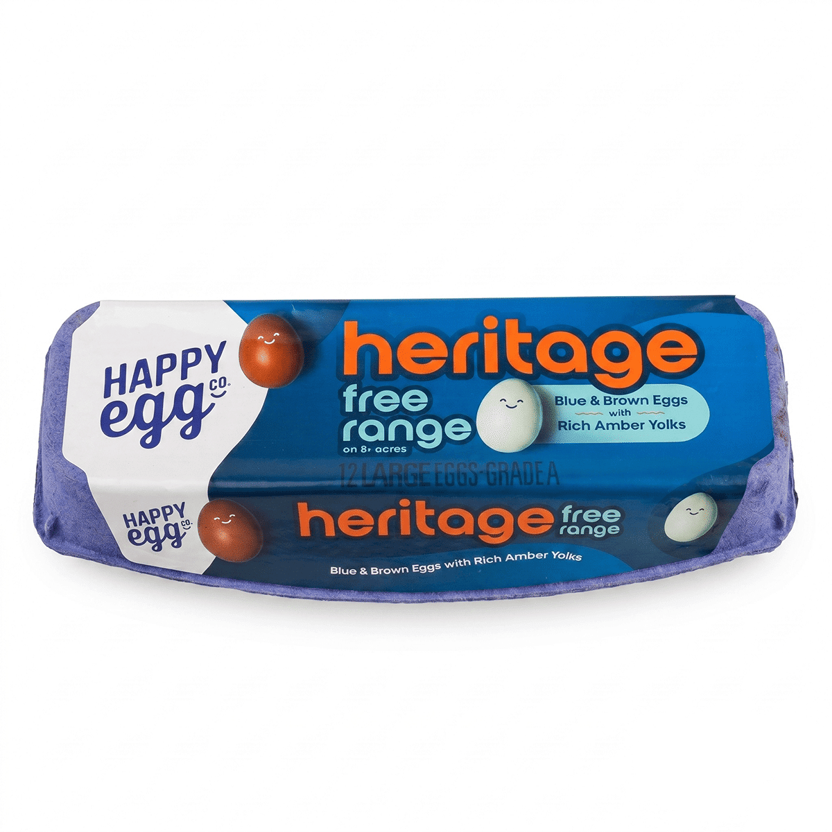 ไข่ไก่พันธุ์เฮอริเทจเปลือกฟ้าและน้ำตาล Happy Egg 12 อัน