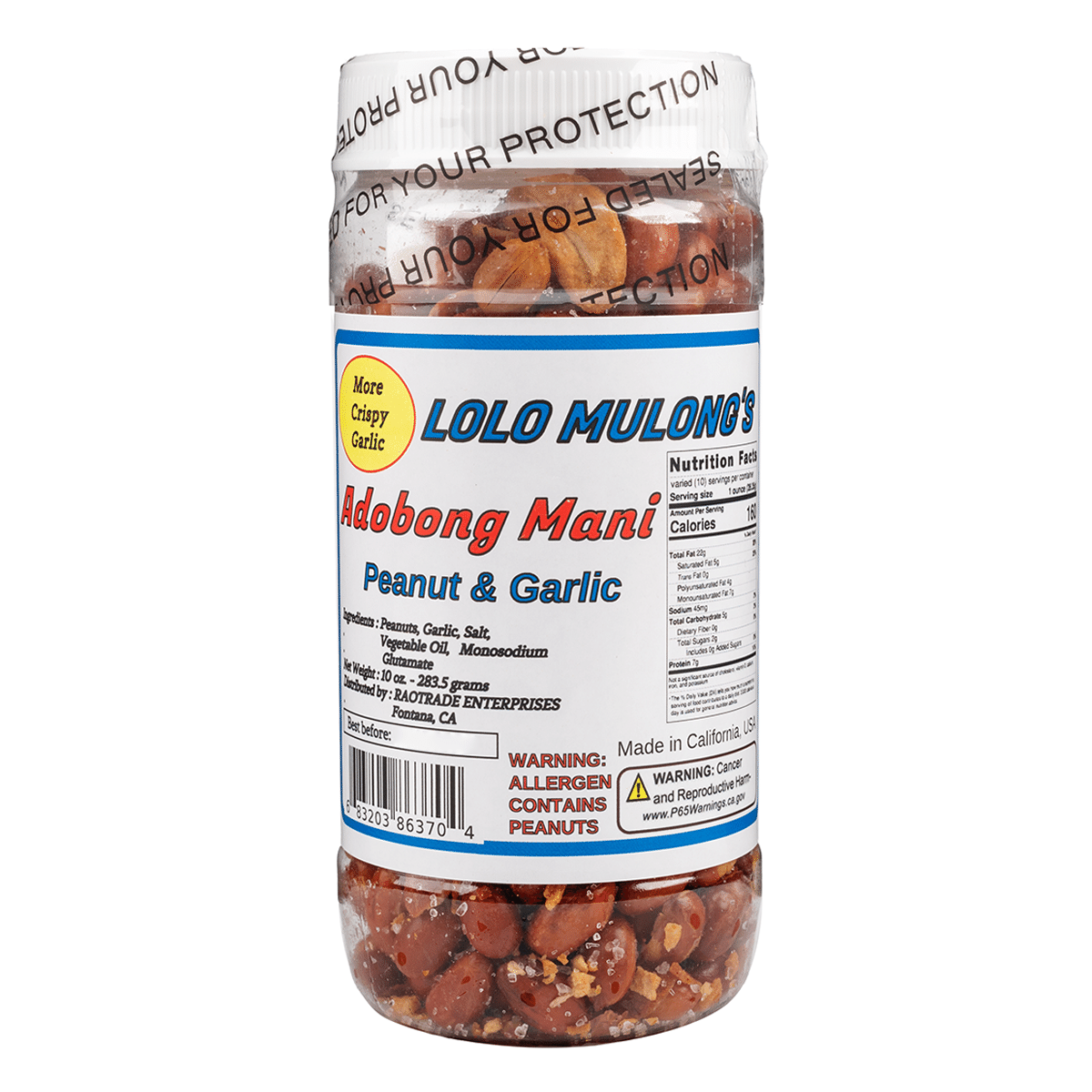 Lolo Mulong Adobong Mani Amendoim & Alho - Suave 10 oz