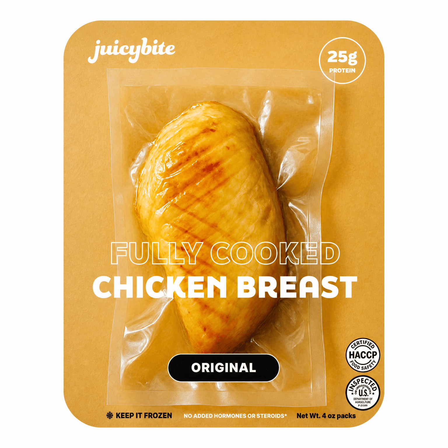 Juicybite Fully Cooked Chicken Breast Original, Frozen 4 oz