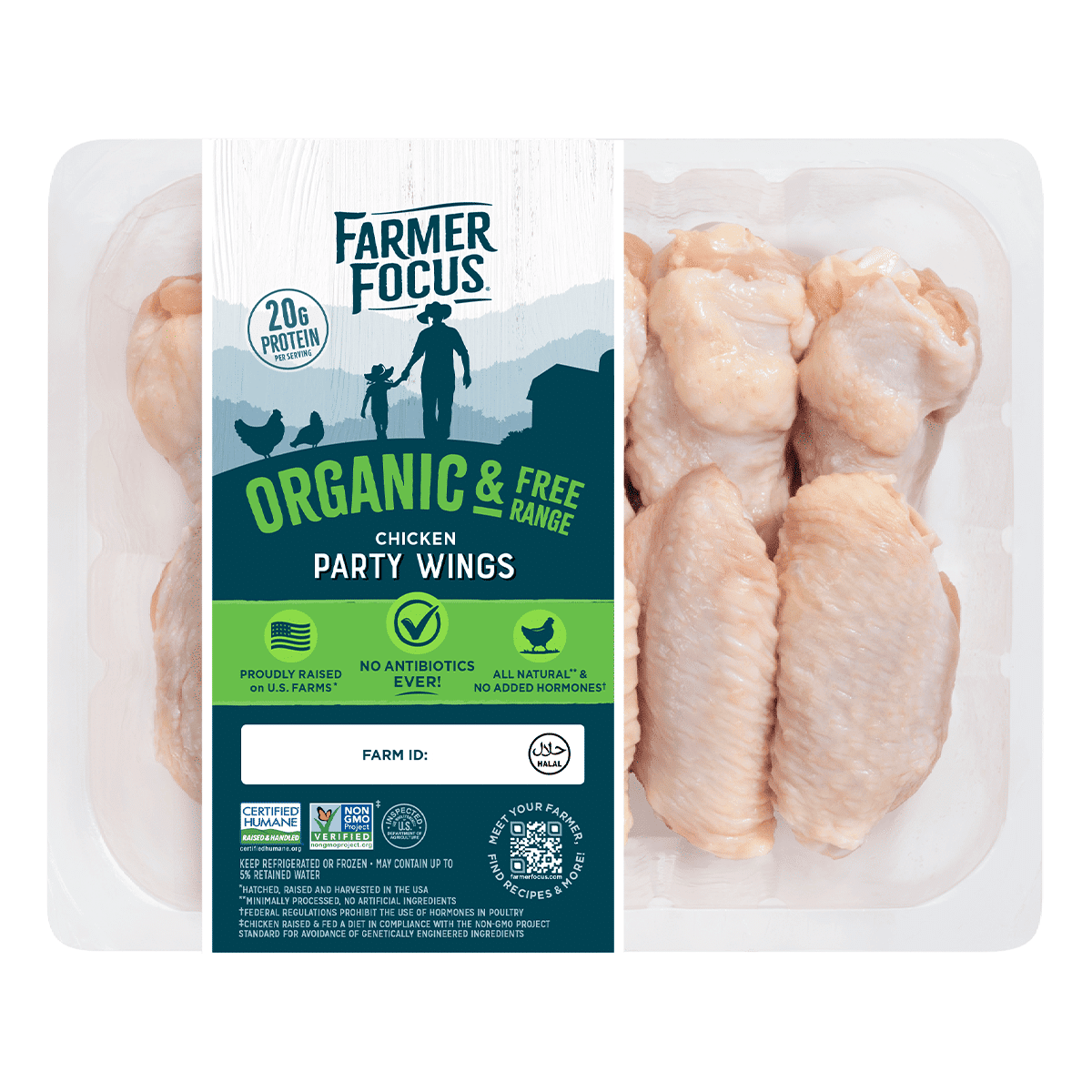 Organic Free-Range Chicken Party Wings, Halal, Frozen 1-1.5 lb