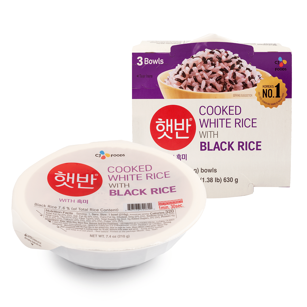 CJ Hetbahn Cooked White Rice with Black Rice 3pk 630 g