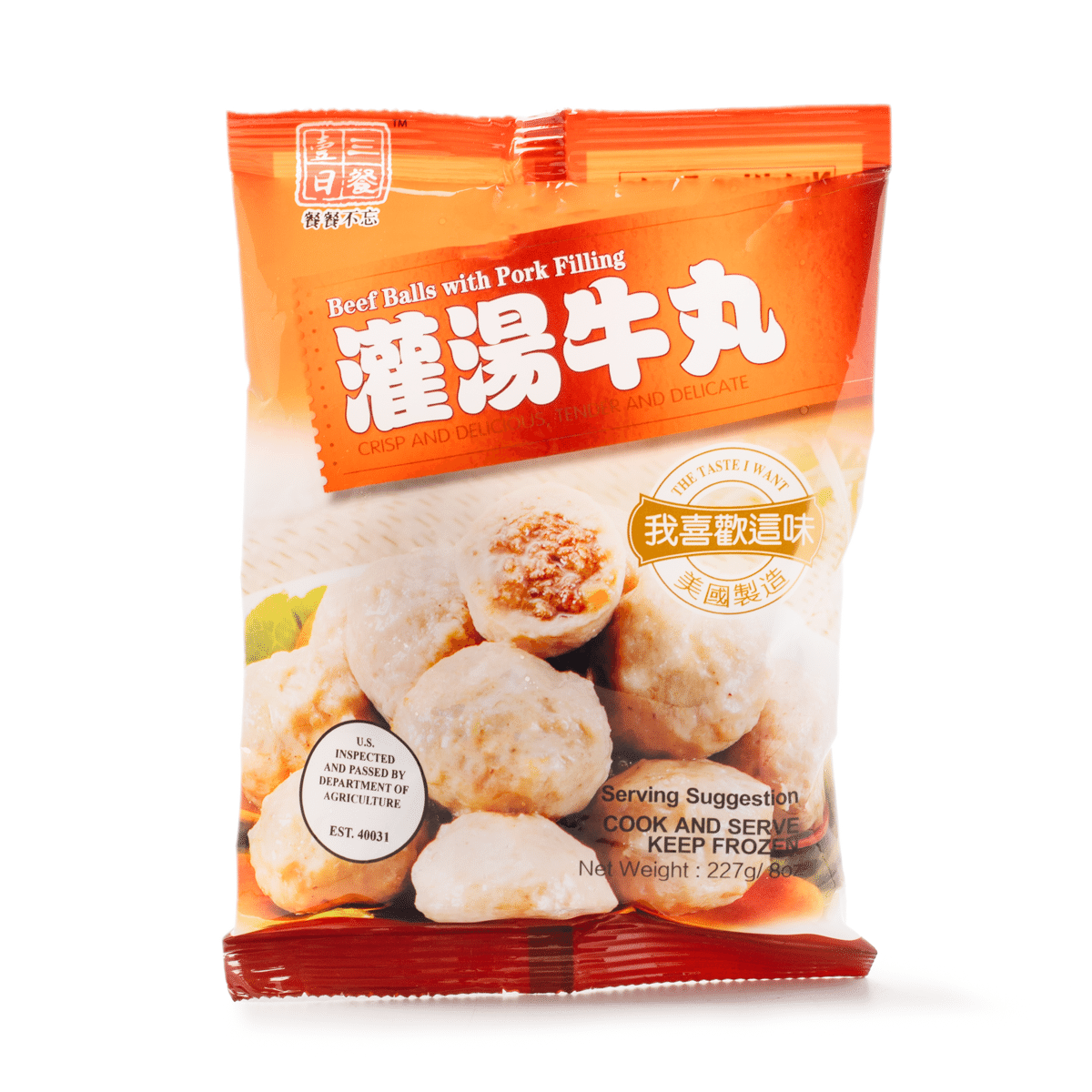 Bò viên nhân thịt heo Three Meals a Day, đông lạnh 227 g