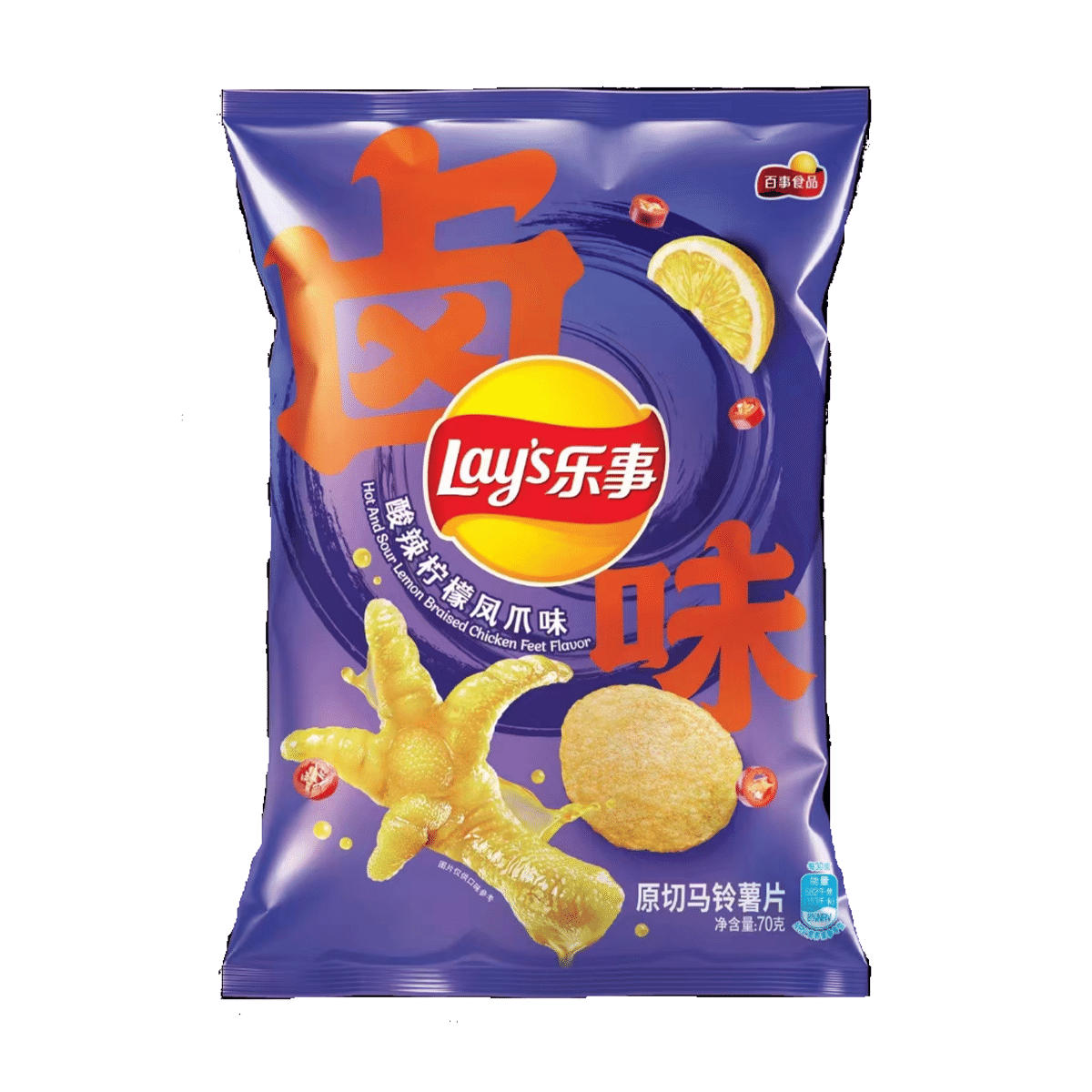 Lay's Potato Chips Hot and Sour Lemon Braised Chichen Feet Flavor 70 กรัม