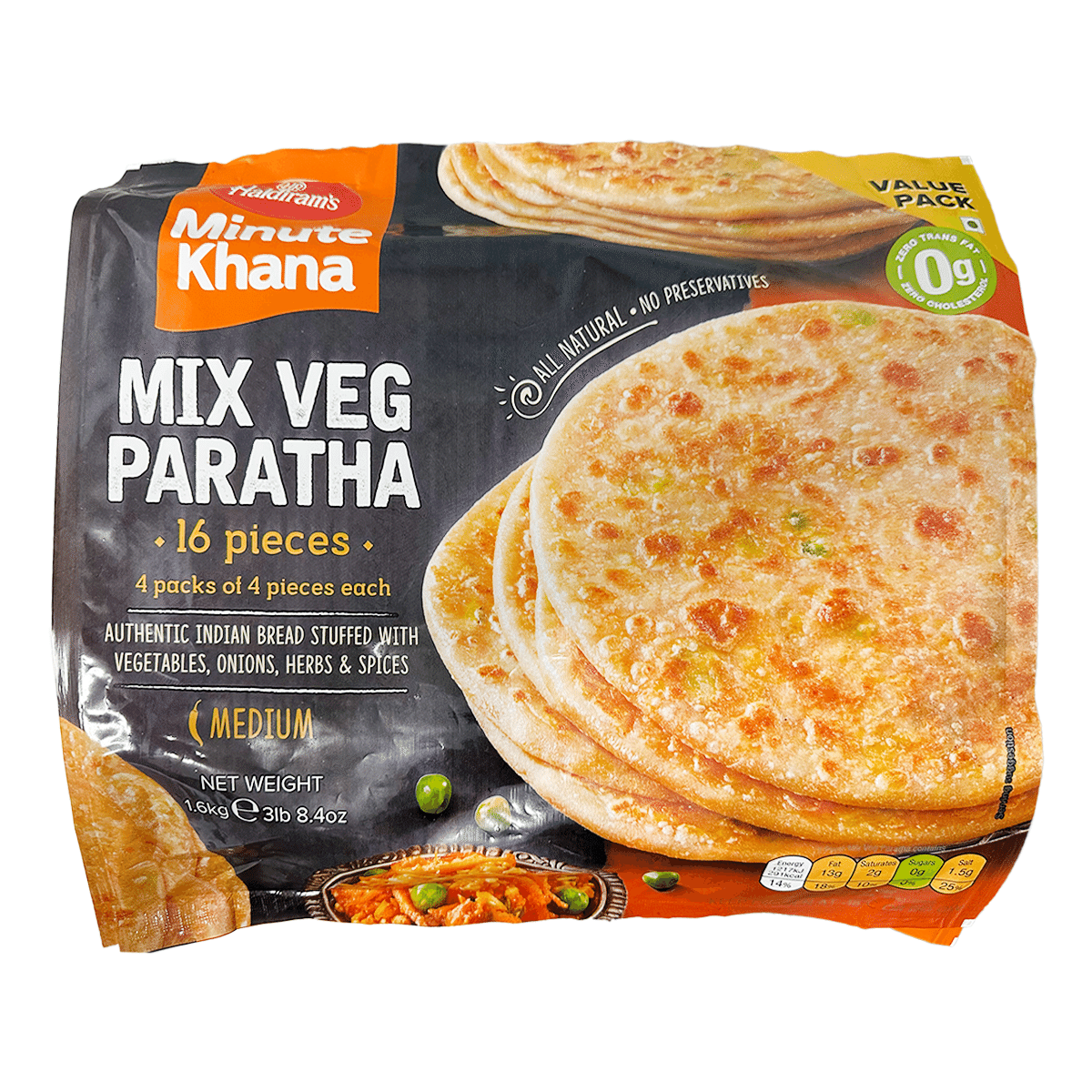Haldiram Mix Veg Paratha Value Pack, Frozen 3 lb
