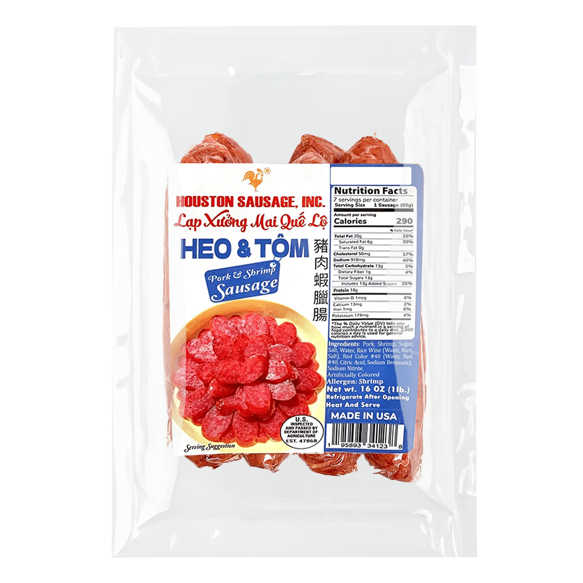 Lạp Xưởng Mai Quế Lộ Heo & Tôm Houston 16 oz