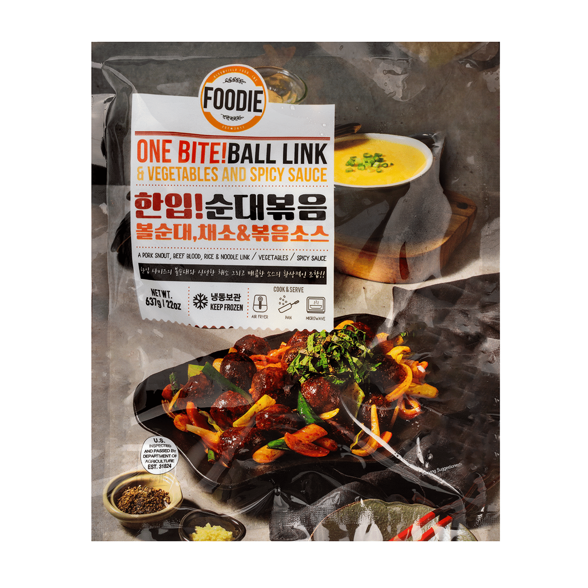 FOODIE One Bite! Ball Link & Vegetables and Spicy Sauce, Stir-Fried Soondae Meal-kit 22 oz