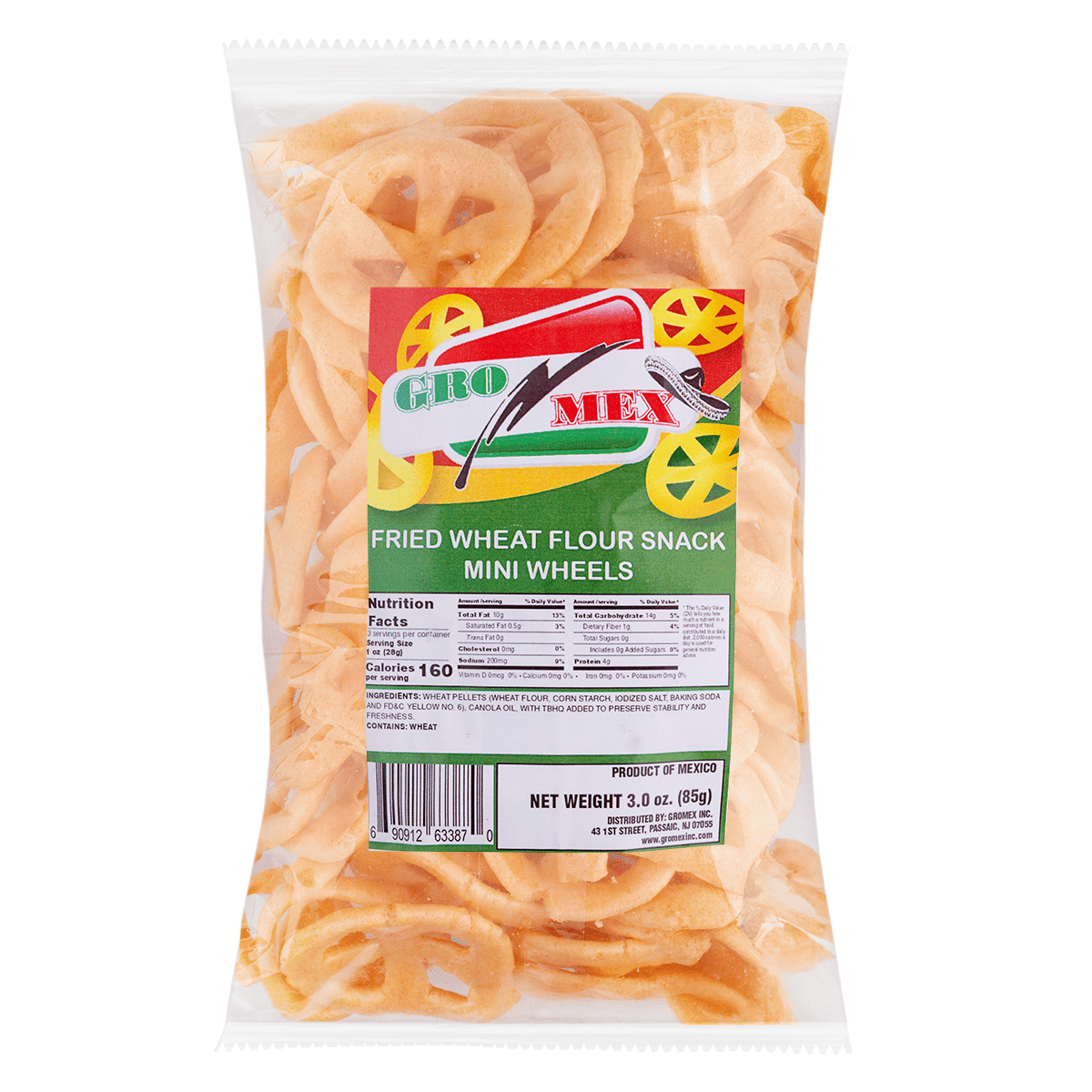 GroMex Fried Wheat Flour Snack Mini Wheels 3 oz