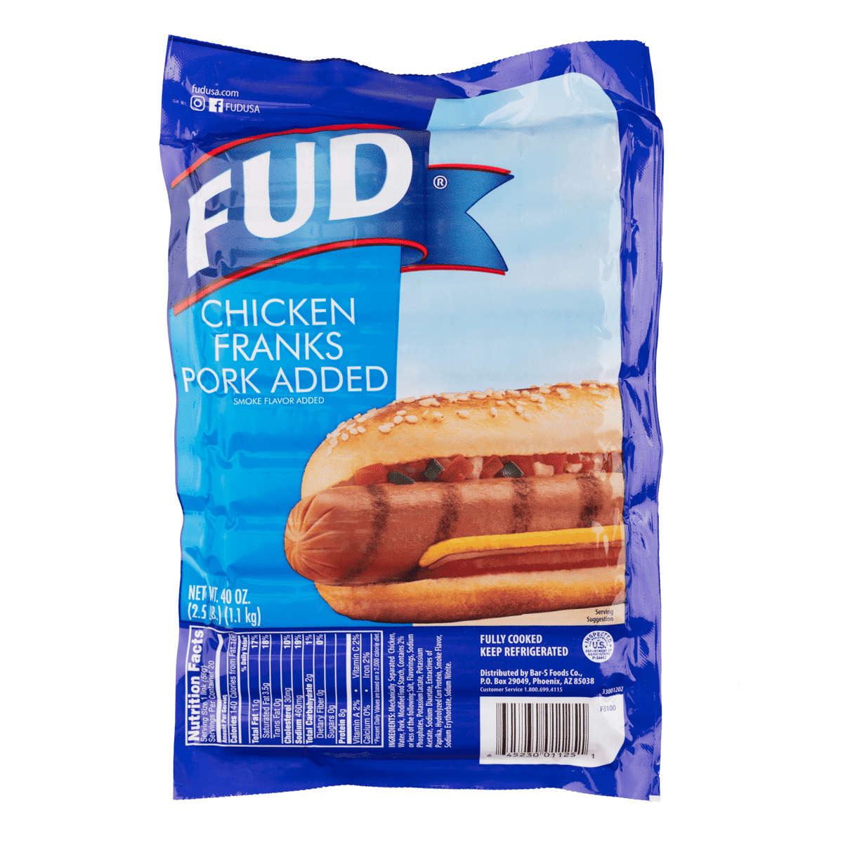 Fud 돼지고기 첨가 닭고기 프랑크 40 온스