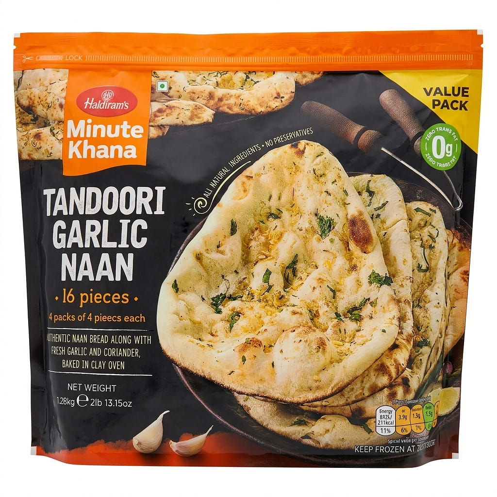 Haldiram Tandoori Garlic Naan 16 pieces 2lb 2 ปอนด์