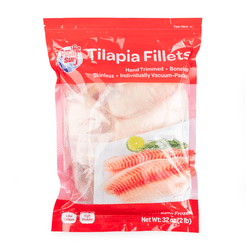 Skinless Tilapia Fillet, Individually Vacuum Packed, Frozen 2 lb