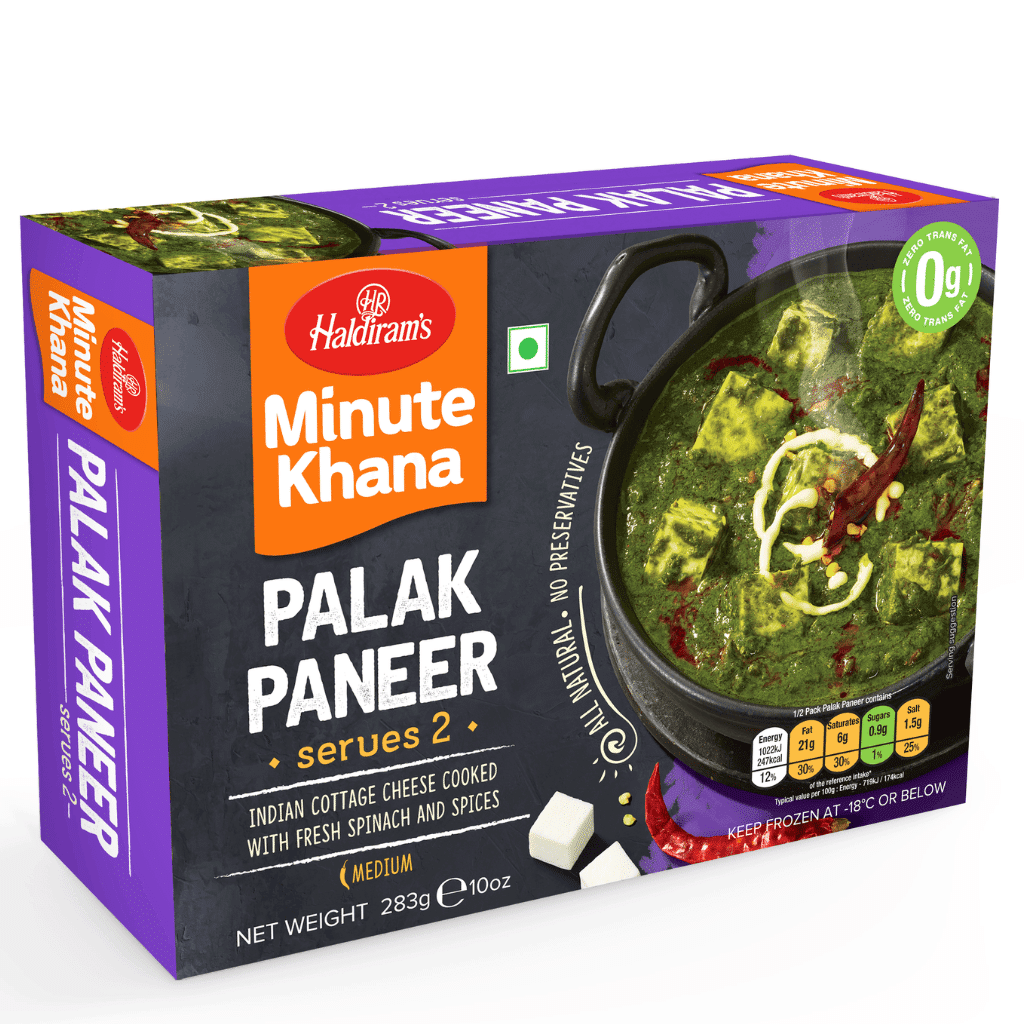 Minute Khana Palak Paneer Haldiram's, Médio Picante Congelado 10 oz