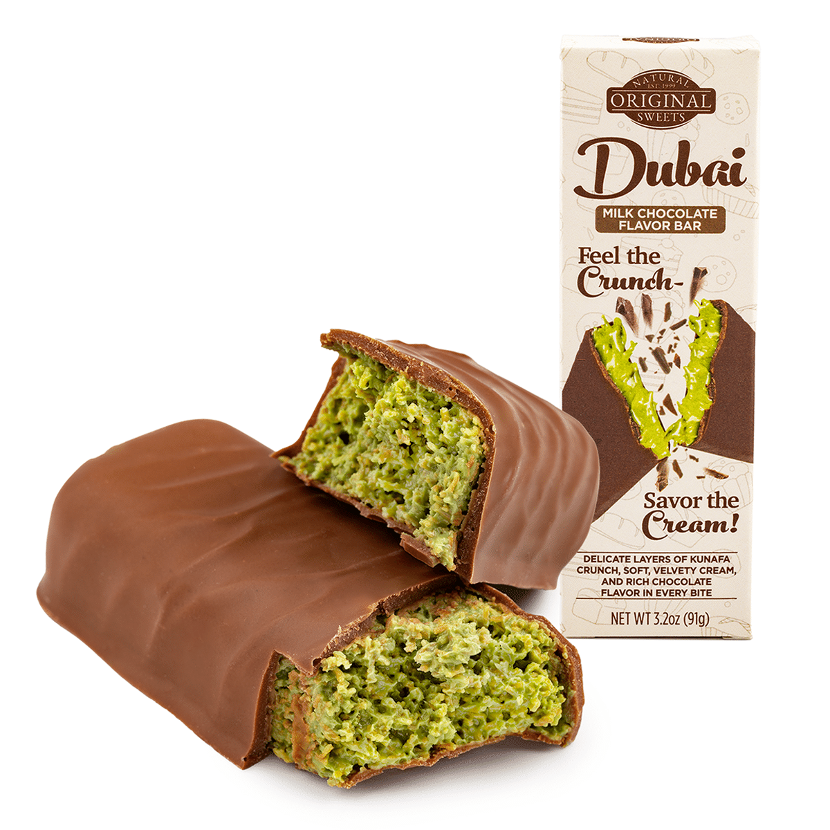 Original Natural Sweets Dubai Milk Chocolate Bar 3.2 oz