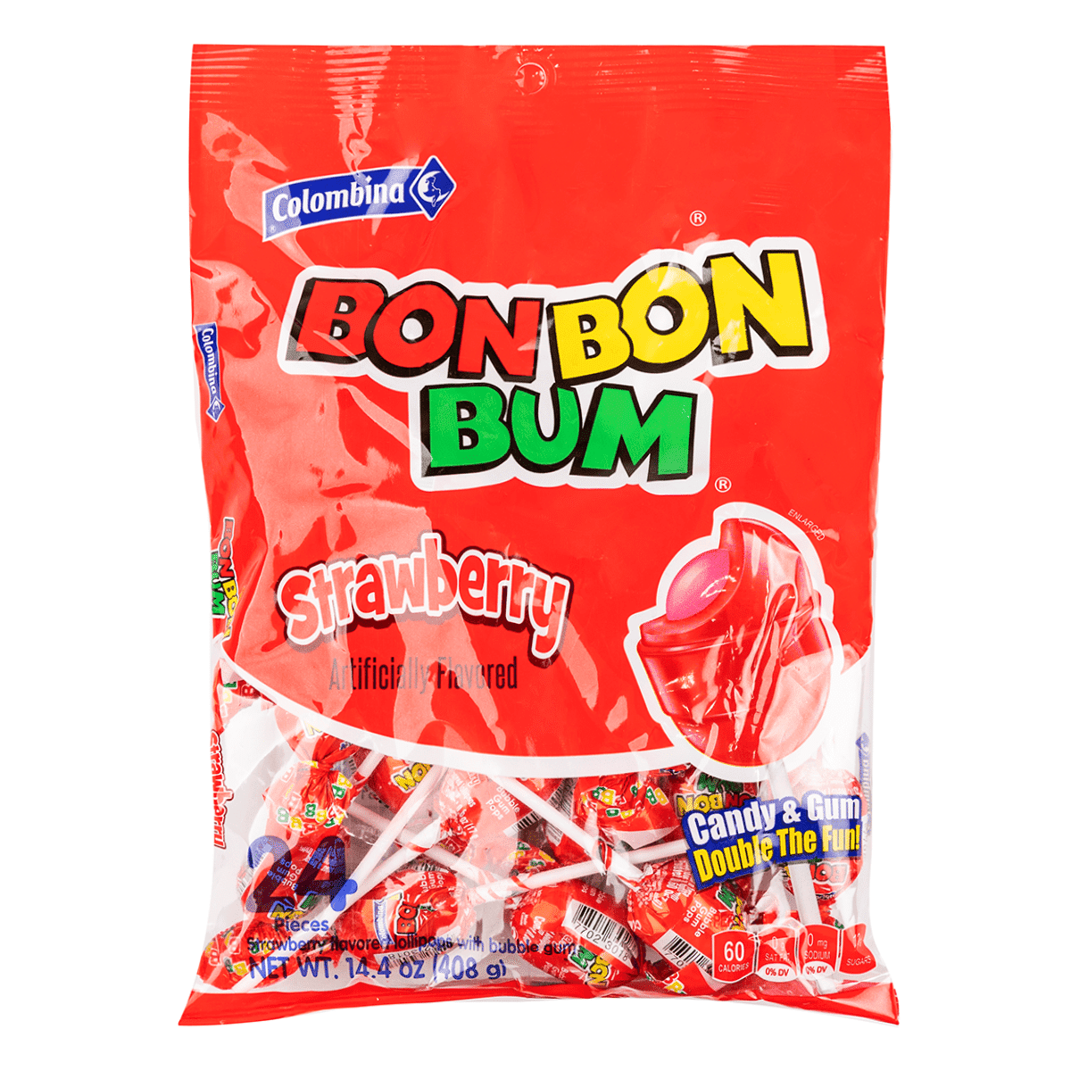 Colombina Bon Bon Bum ลูกอมหมากฝรั่งรสสตรอว์เบอร์รี 408 กรัม