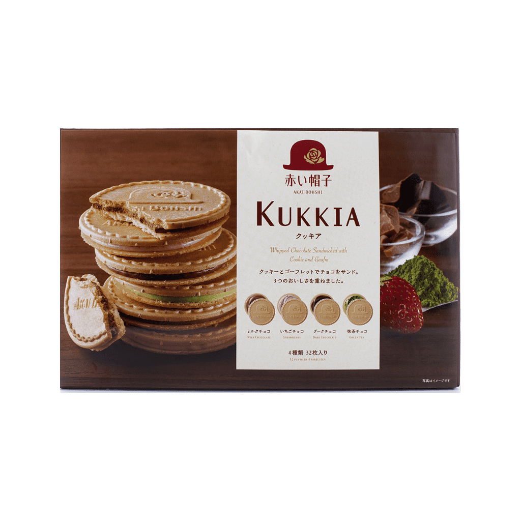 AkaiBohshi Kukkia Whipped Chocolate Sandwiched with Cookie 4 Flavor 32pcs 8.75 oz