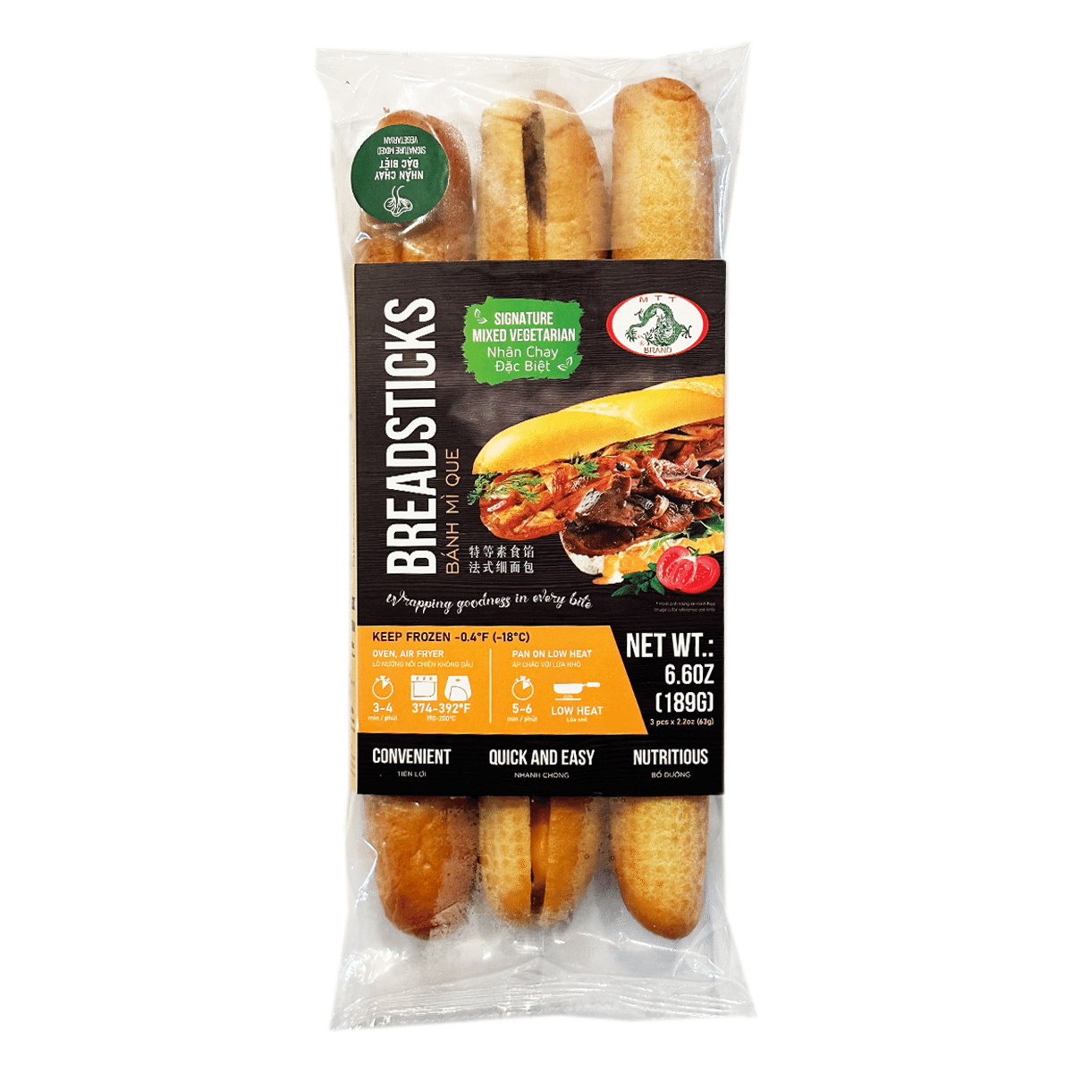 MTT Palitos de Pan Mixtos Vegetarianos, Congelado 6.6 onza(s)