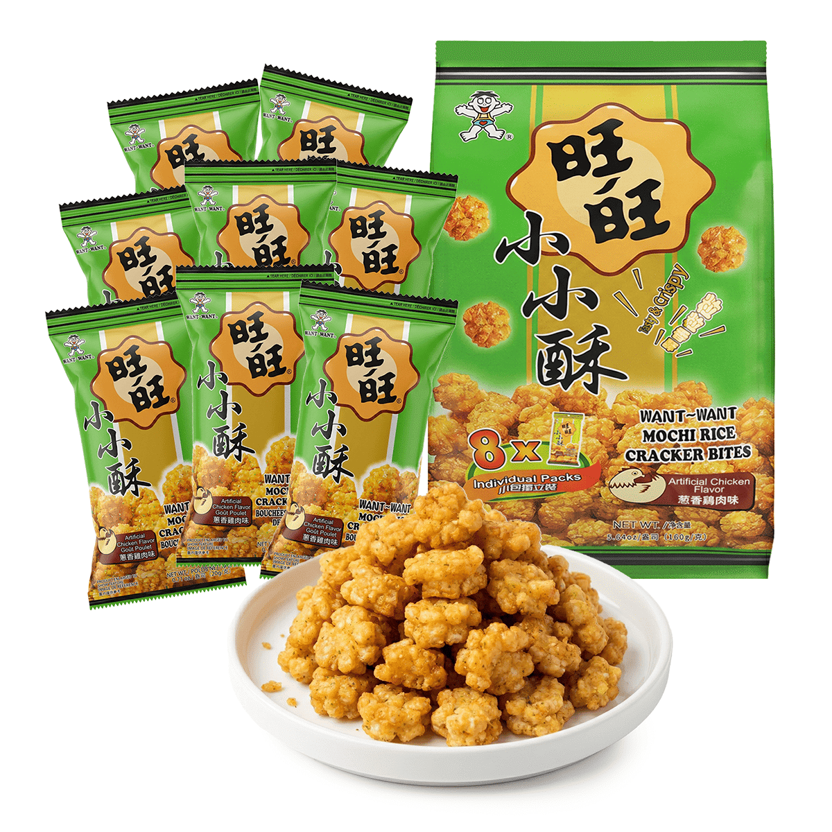 WANT-WANT もち米クラッカーバイツ ねぎ風味チキン味 160 グラム