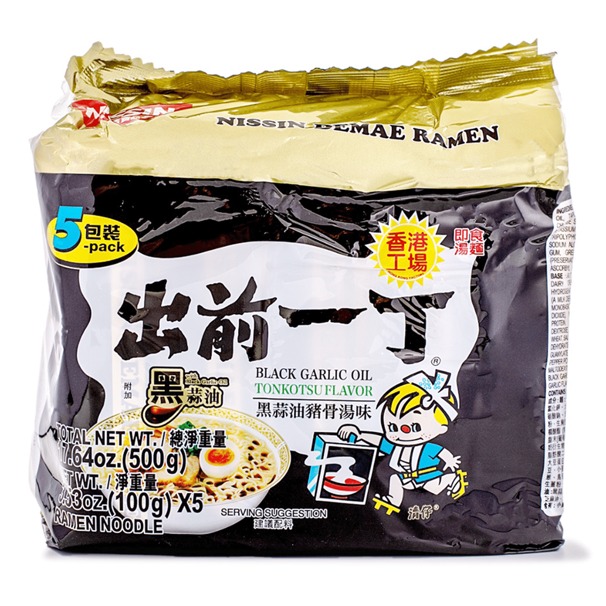 Nissin Demae Ramen, Black Garlic Oil Tonkotsu Flavor 5pk 500 g*18 pack