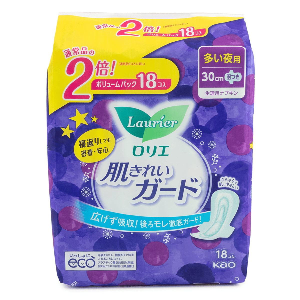 花王 乐而雅 夜用量多护翼卫生巾 30cm 18片 1 份