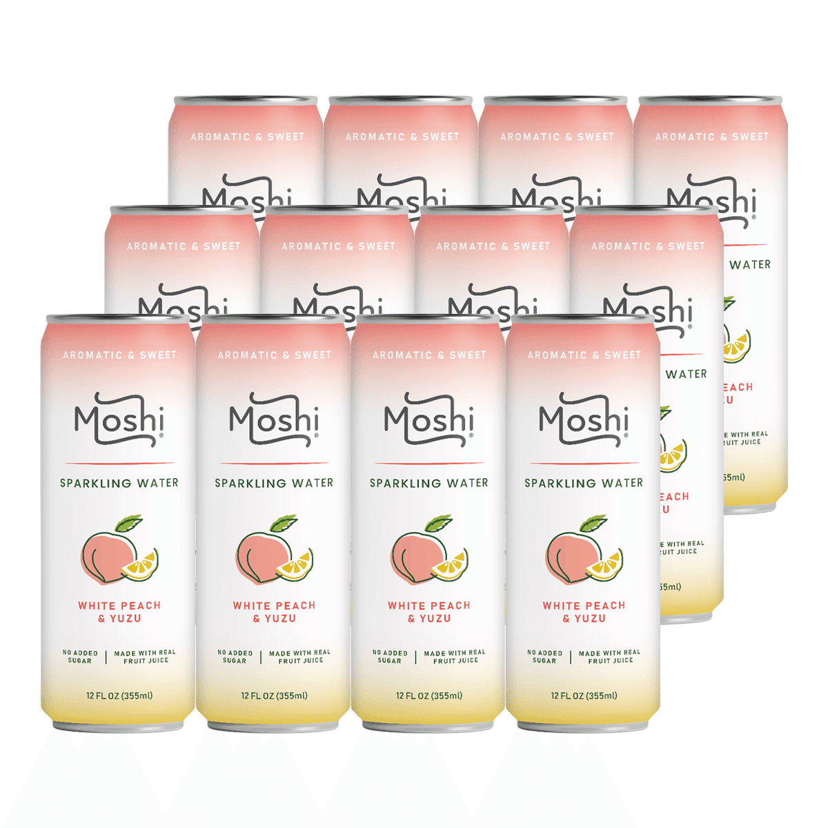 Moshi Sparkling Water White Peach and Yuzu Flavor CASE sell 12Packs 12 fl.oz