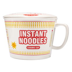 Ceramic Instant Noodle Bowl with Lid, Red 1 count*24 pack