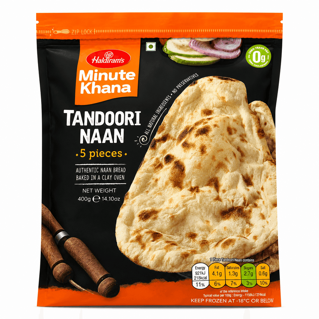 Haldiram Tandoori Naan 5pcs, Frozen 400 g 400 กรัม