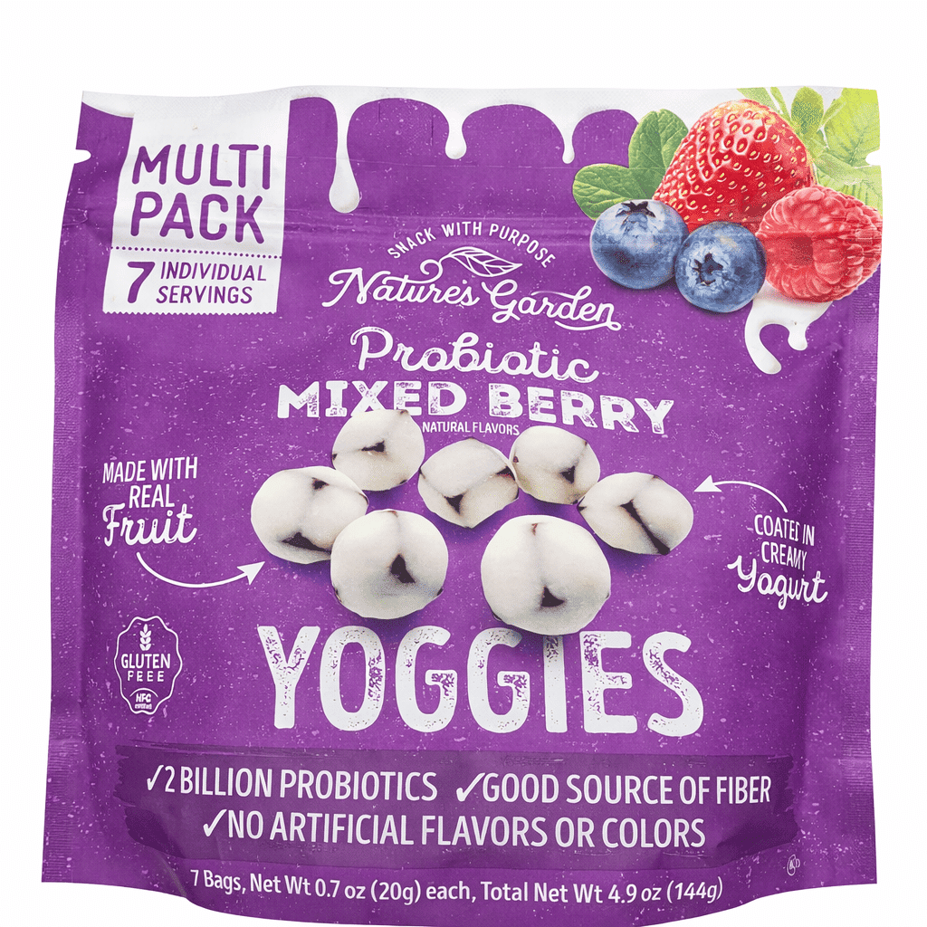 Snack de frutas cubierto de yogur Natures Garden sabor frutos rojos con probióticos 4.9 onza(s)