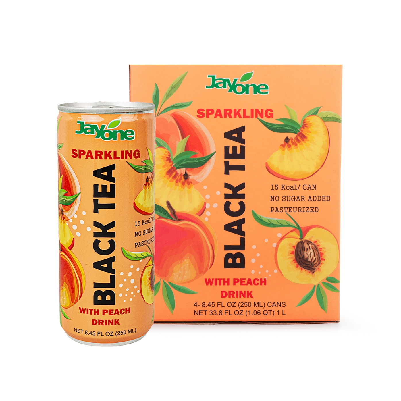 Jayone Sparkling Drink, Black Tea & Peach 8.45 fl.oz*4 can