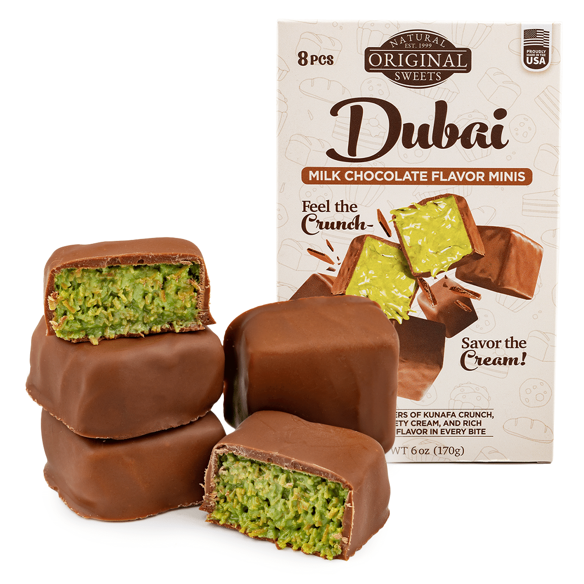 Mini Chocolates ao Leite Dubai, Original Natural Sweets 6 oz