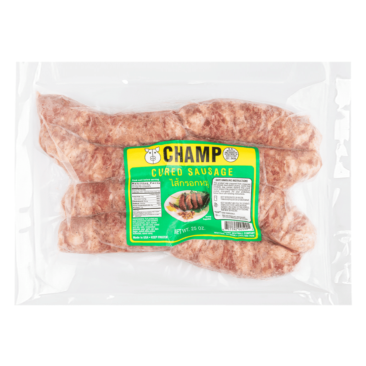 Champ Cured Sausage, Frozen 25 oz