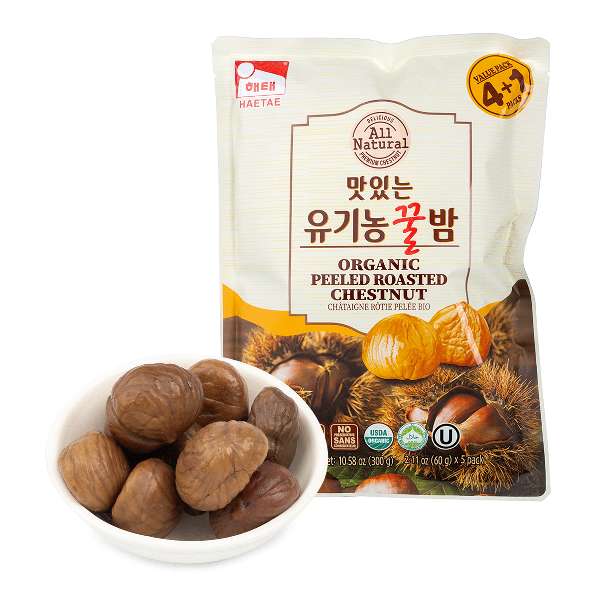 Hạt Dẻ Hữu Cơ Rang Bóc Vỏ Haitai 60 g*5 each