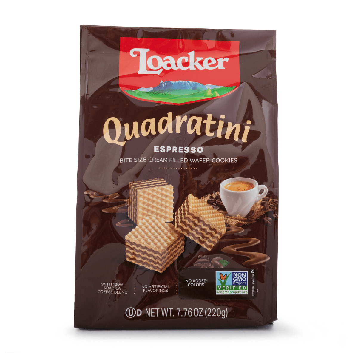 Loacker Quadratini Bite Size Wafer Cookies, Espresso Flavor 220 g