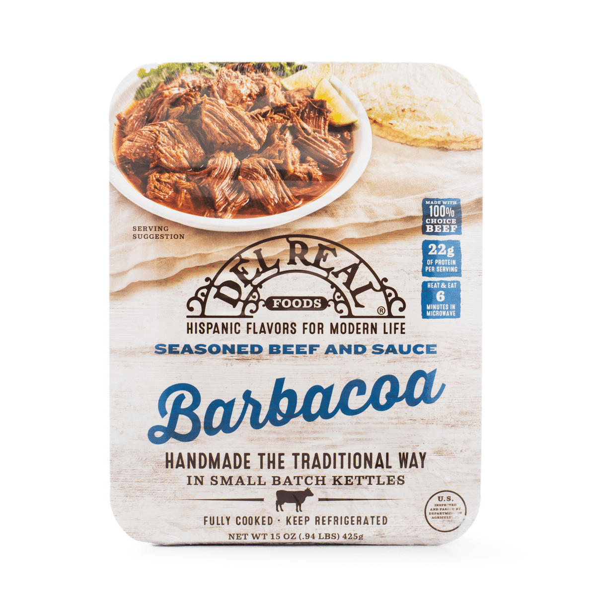 Del Real Seasoned Beef and Sauce Barbacoa, Fully Cooked 15 oz